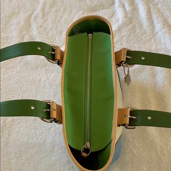 Coach canvas/leather zip-top color block tote. - Picture 4 of 8